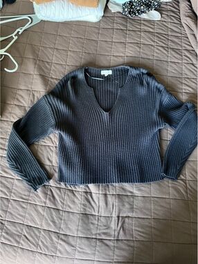 L.A. Hearts Black Ribbed Knit Sweater with V-Neck